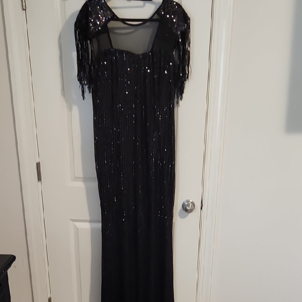 Black Maxi Gown with Sheer Illusion Neckline for Cocktail